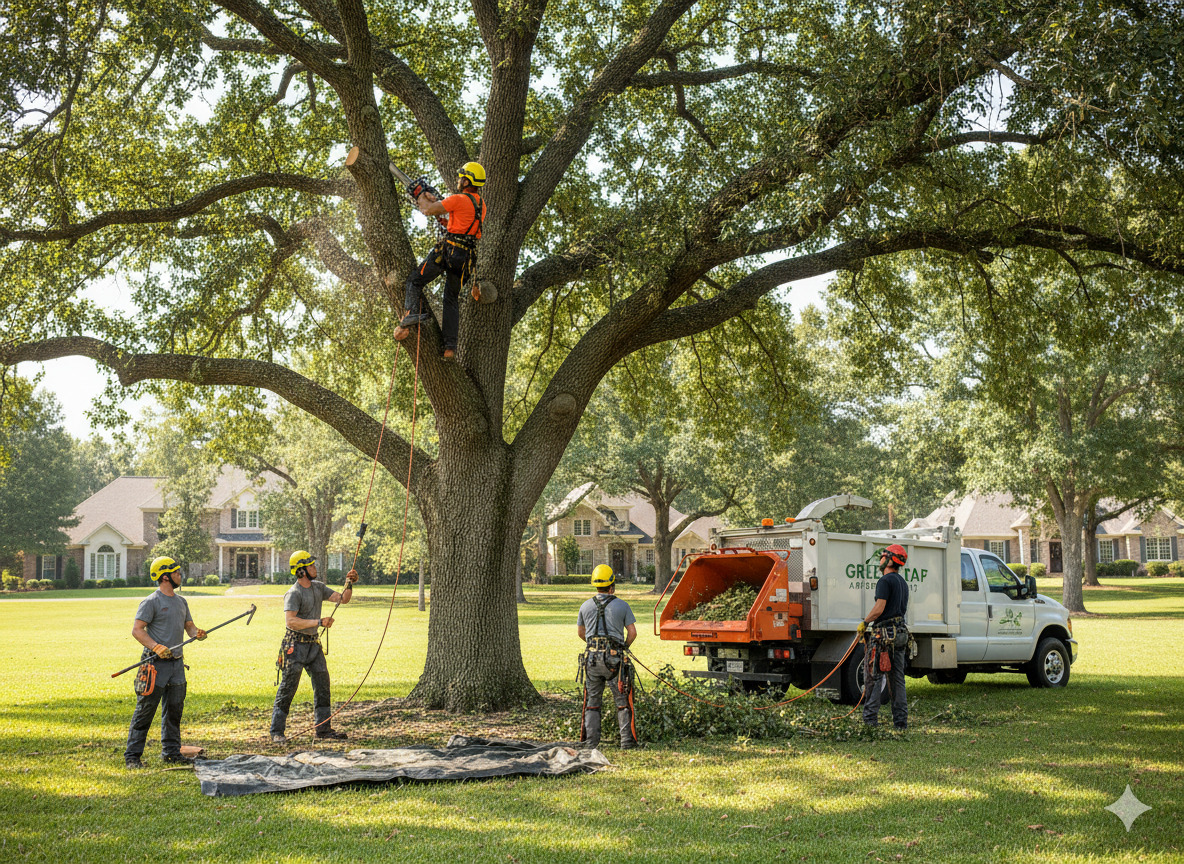 Professional tree care team at work